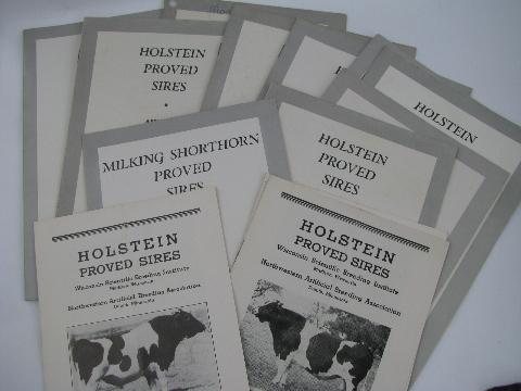 photo of 1950s vintage Holstein sire pedigree catalogs, early AI breeding bulls, ABS #1