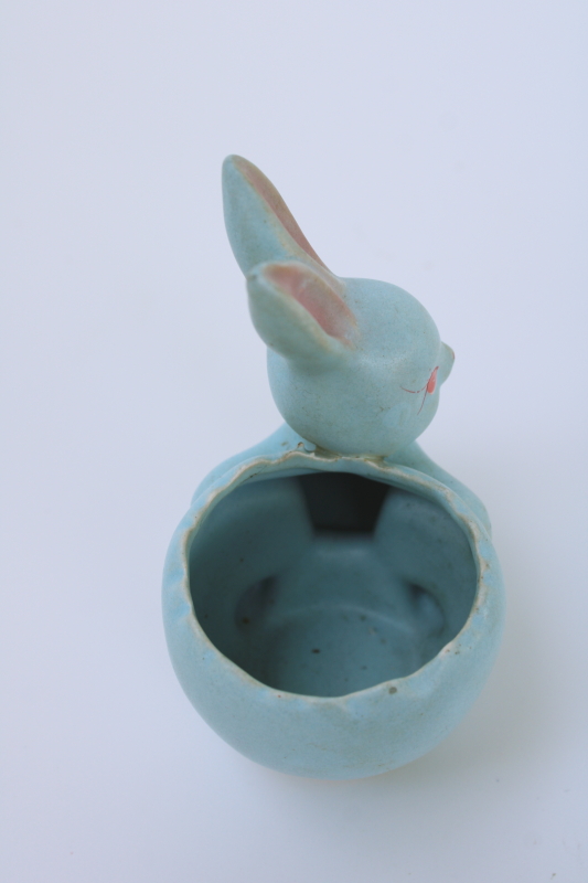 photo of 1950s vintage Japan kitschy blue bunny Easter egg cup or candy container, ceramic w/ fur tail  #4