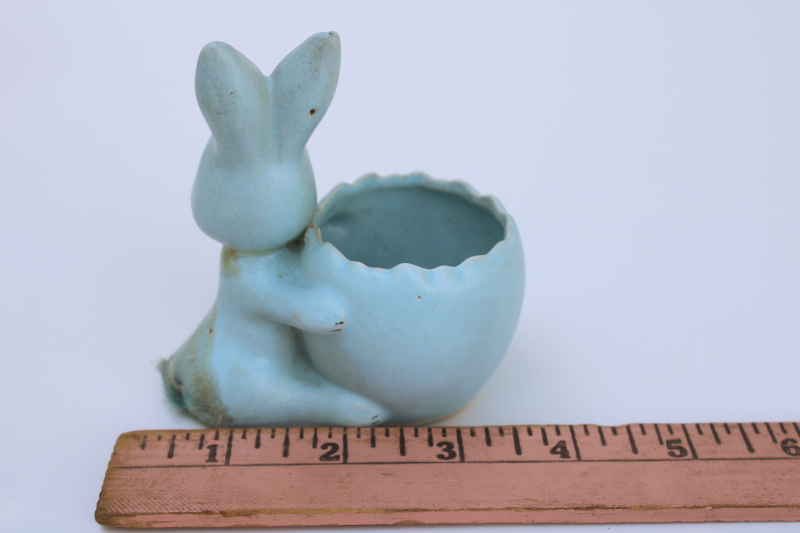 photo of 1950s vintage Japan kitschy blue bunny Easter egg cup or candy container, ceramic w/ fur tail  #5