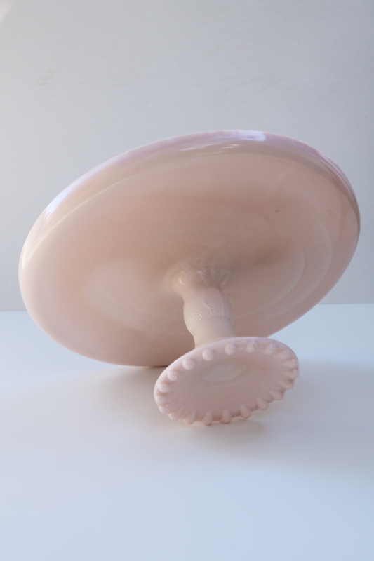 photo of 1950s vintage Jeannette shell pink milk glass cake stand, pedestal dessert plate  #3