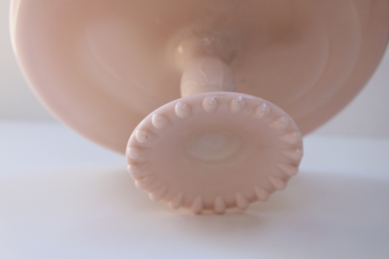 photo of 1950s vintage Jeannette shell pink milk glass cake stand, pedestal dessert plate  #4