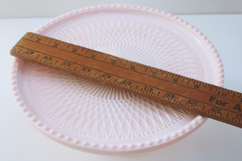 photo of 1950s vintage Jeannette shell pink milk glass cake stand, pedestal dessert plate  #9