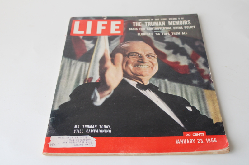 photo of 1950s vintage Life magazine complete w/ ads, January 23 1956 Harry Truman  #1