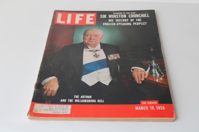 photo of 1950s vintage Life magazine complete w/ ads, March 19 1956 Winston Churchill  #1