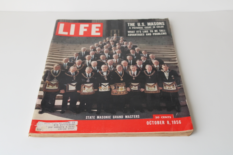 photo of 1950s vintage Life magazine complete w/ ads, October 8 1956 Masons Masonic Grand Masters  #1