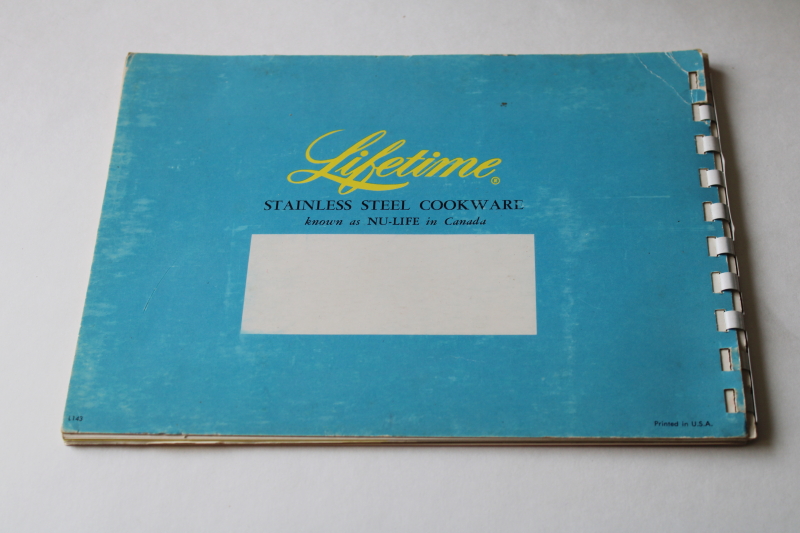photo of 1950s vintage Lifetime stainless cookware cookbook & care guide, catalog of pots & pans  #5