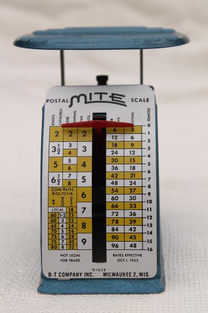 photo of 1950s vintage MITE postage meter scale, industrial metal retro machine age office desk  #2