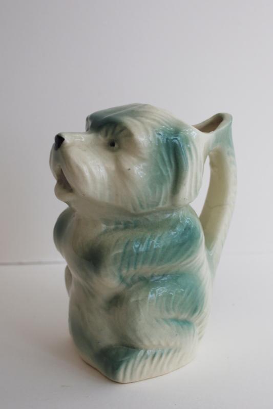 photo of 1950s vintage Made in Japan ceramic shaggy dog cream pitcher, begging terrier puppy #1