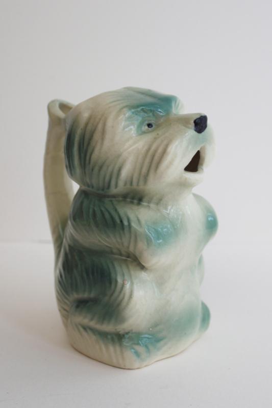 photo of 1950s vintage Made in Japan ceramic shaggy dog cream pitcher, begging terrier puppy #2