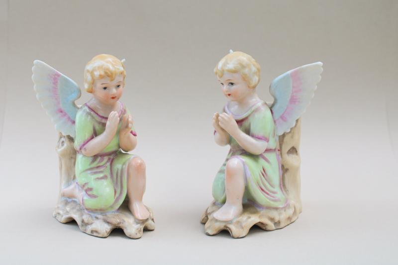 photo of 1950s vintage Napco Japan angel vases pair, cherubs or little children praying #1