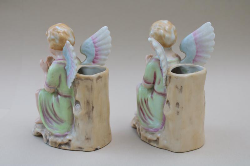 photo of 1950s vintage Napco Japan angel vases pair, cherubs or little children praying #3