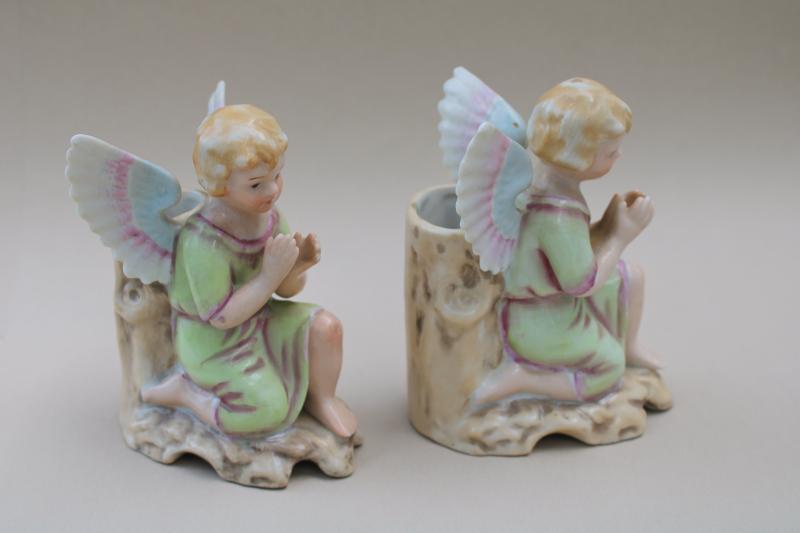 photo of 1950s vintage Napco Japan angel vases pair, cherubs or little children praying #4