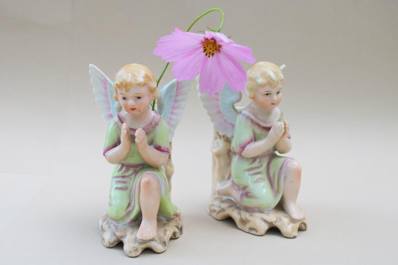 photo of 1950s vintage Napco Japan angel vases pair, cherubs or little children praying #6