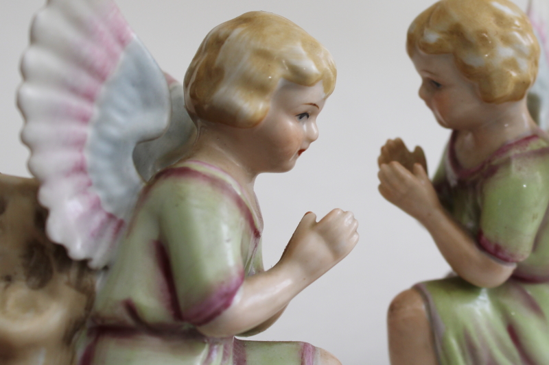 photo of 1950s vintage Napco Japan angel vases pair, cherubs or little children praying #7