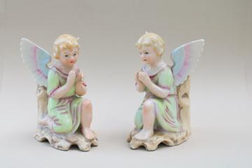 1950s vintage Napco Japan angel vases pair, cherubs or little children praying