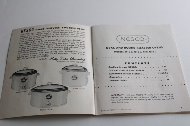 photo of 1950s vintage Nesco roaster oven instruction manual & recipes, appliance cookbook  #2