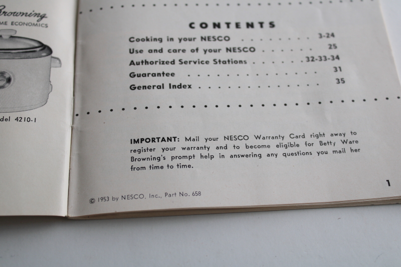 photo of 1950s vintage Nesco roaster oven instruction manual & recipes, appliance cookbook  #3