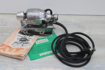 catalog photo of 1950s vintage Oster massager, Scientific electric massage vibrator with instruction booklet