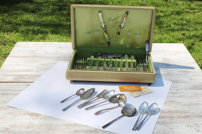 photo of 1950s vintage Proposal pattern silverplate flatware set 103 pieces in case, Oneida 1881 Rogers silverware  #1