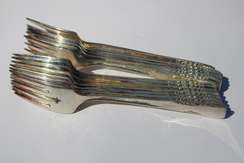 photo of 1950s vintage Proposal pattern silverplate flatware set 103 pieces in case, Oneida 1881 Rogers silverware #16
