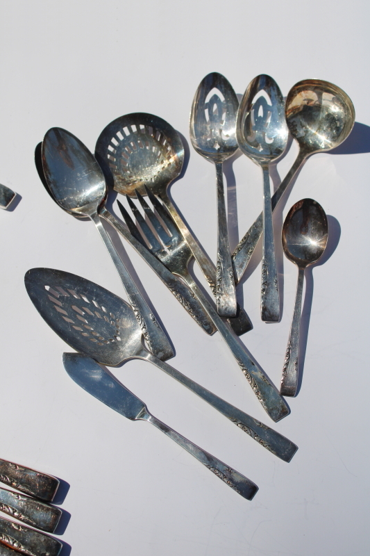 photo of 1950s vintage Proposal pattern silverplate flatware set 103 pieces in case, Oneida 1881 Rogers silverware #18