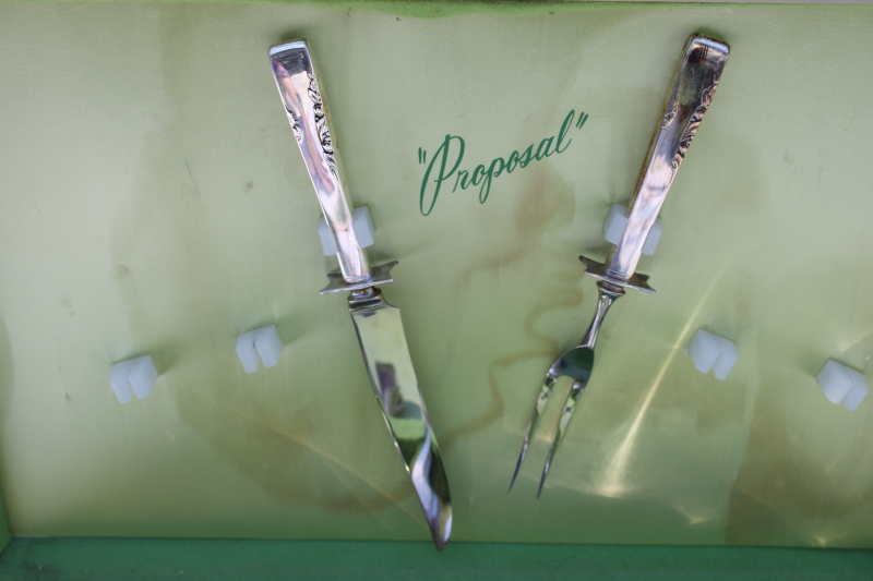 photo of 1950s vintage Proposal pattern silverplate flatware set 103 pieces in case, Oneida 1881 Rogers silverware #26