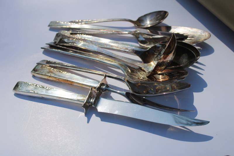 photo of 1950s vintage Proposal pattern silverplate flatware set 103 pieces in case, Oneida 1881 Rogers silverware #27