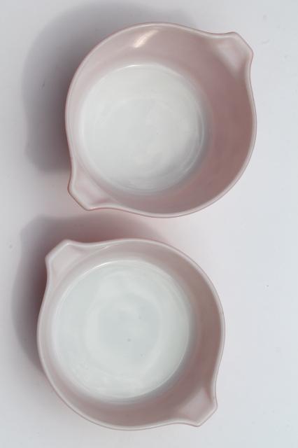 photo of 1950s vintage Pyrex pink & white gooseberry print, pint & quart casseroles #8