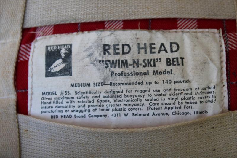 photo of 1950s vintage Red Head label plaid cotton kapok life preserver belt lake boating decor #2