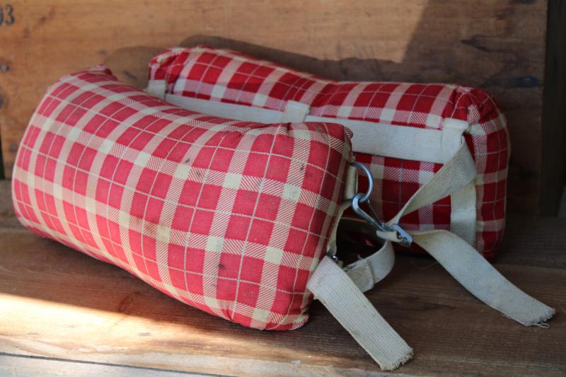 photo of 1950s vintage Red Head label plaid cotton kapok life preserver belt lake boating decor #3