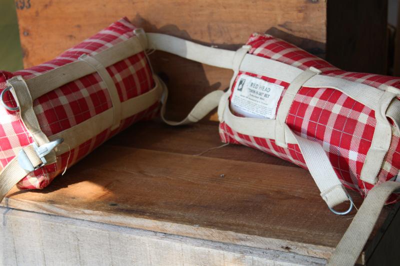 photo of 1950s vintage Red Head label plaid cotton kapok life preserver belt lake boating decor #4