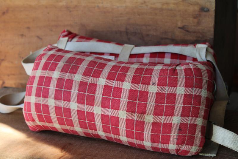 photo of 1950s vintage Red Head label plaid cotton kapok life preserver belt lake boating decor #6