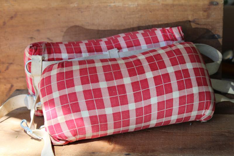 photo of 1950s vintage Red Head label plaid cotton kapok life preserver belt lake boating decor #7