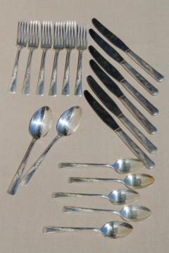 catalog photo of 1950s vintage Revelation International silver flatware, rose & scroll silverware lot