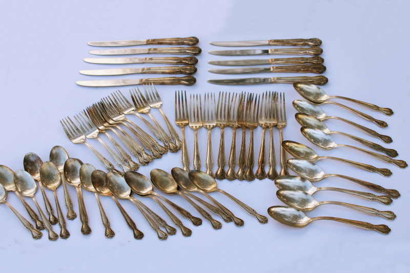 photo of 1950s vintage Rogers International Silver Woodland Rose ornate silverplate flatware set, service for 10  #1