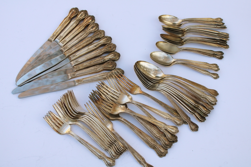 photo of 1950s vintage Rogers International Silver Woodland Rose ornate silverplate flatware set, service for 10  #2