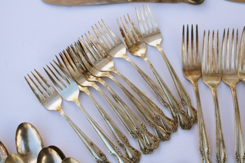 photo of 1950s vintage Rogers International Silver Woodland Rose ornate silverplate flatware set, service for 10  #5