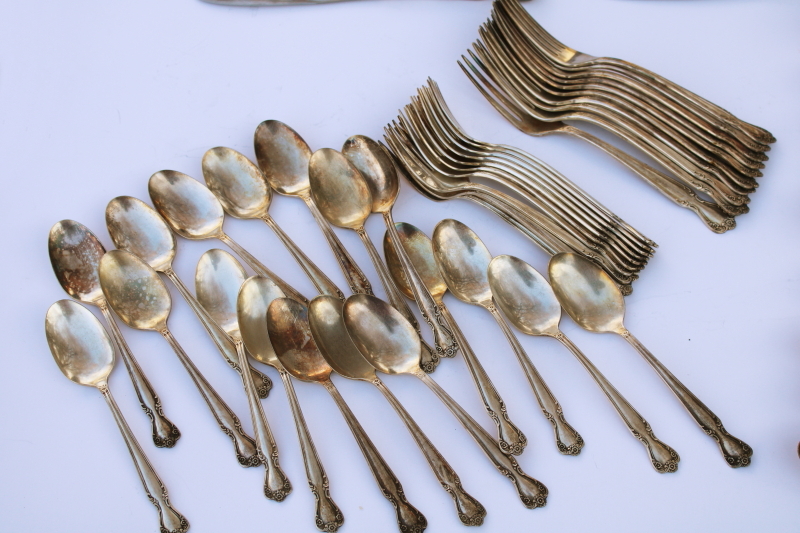 photo of 1950s vintage Rogers International Silver Woodland Rose ornate silverplate flatware set, service for 10  #6