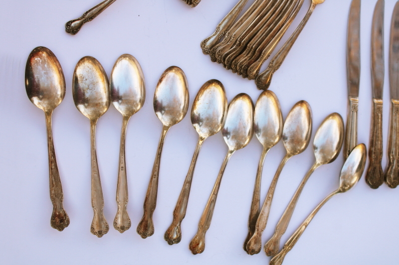 photo of 1950s vintage Rogers International Silver Woodland Rose ornate silverplate flatware set, service for 10  #8