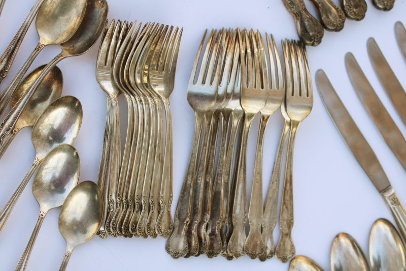 photo of 1950s vintage Rogers International Silver Woodland Rose ornate silverplate flatware set, service for 10  #9