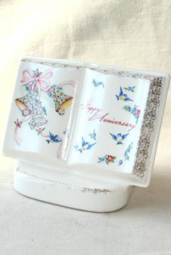 catalog photo of 1950s vintage Royal Windsor book shaped planter vase, Happy Anniversary gift