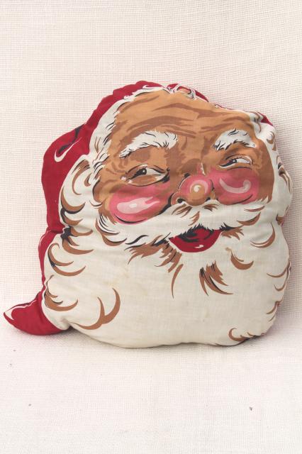 photo of 1950s vintage Santa face pillow, retro Christmas decoration, holiday print cotton cushion #1