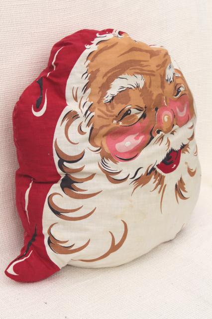 photo of 1950s vintage Santa face pillow, retro Christmas decoration, holiday print cotton cushion #2