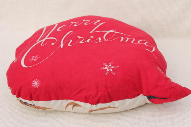 photo of 1950s vintage Santa face pillow, retro Christmas decoration, holiday print cotton cushion #5