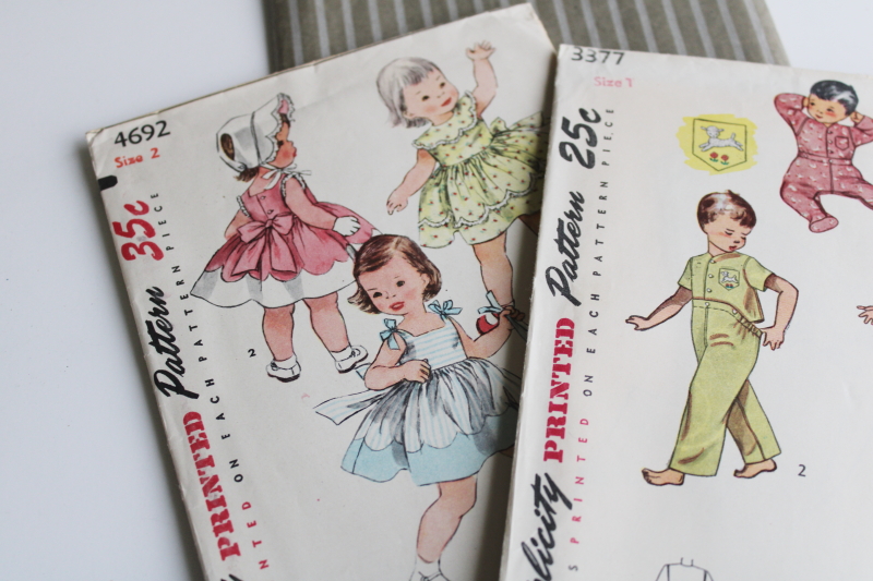 photo of 1950s vintage Simplicity patterns for baby & toddler clothes, dresses, heirloom sewing pattern lot  #3