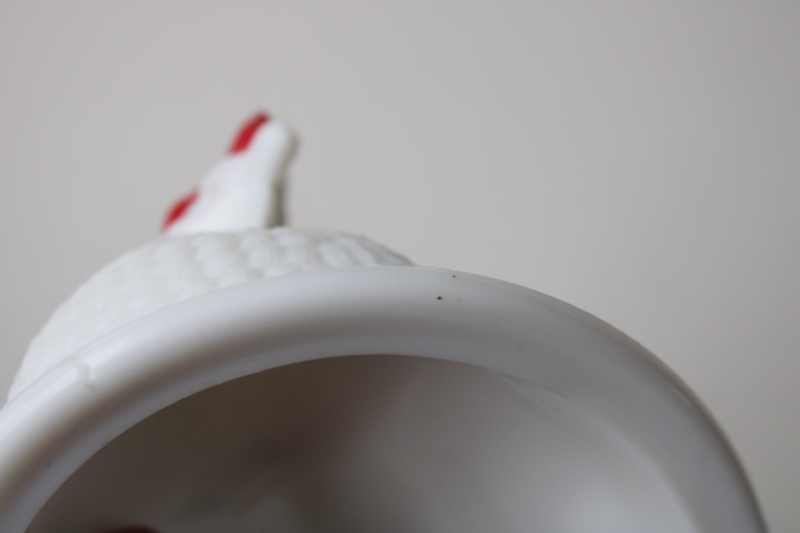 photo of 1950s vintage Westmoreland milk glass hen on nest covered dish, red comb white chicken  #2