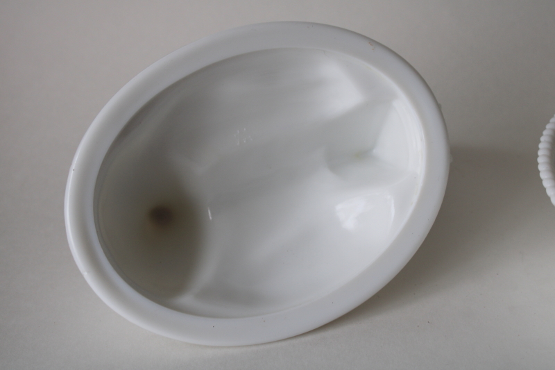 photo of 1950s vintage Westmoreland milk glass hen on nest covered dish, red comb white chicken  #11