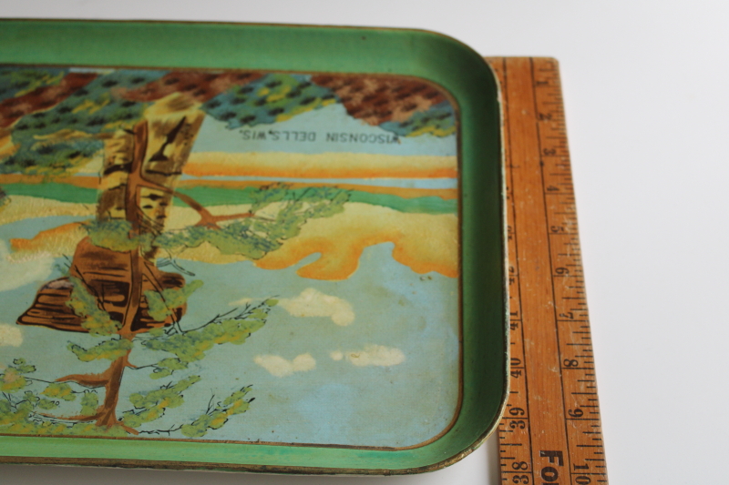 photo of 1950s vintage Wisconsin Dells souvenir, large tray hand painted Standing Rock scene  #8