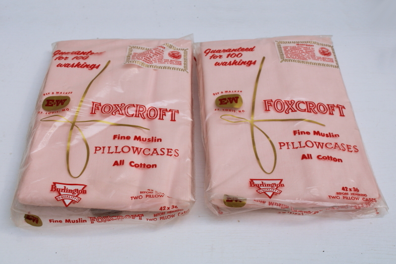 photo of 1950s vintage all cotton muslin pillowcases pink solid color Foxcroft packages sealed #1