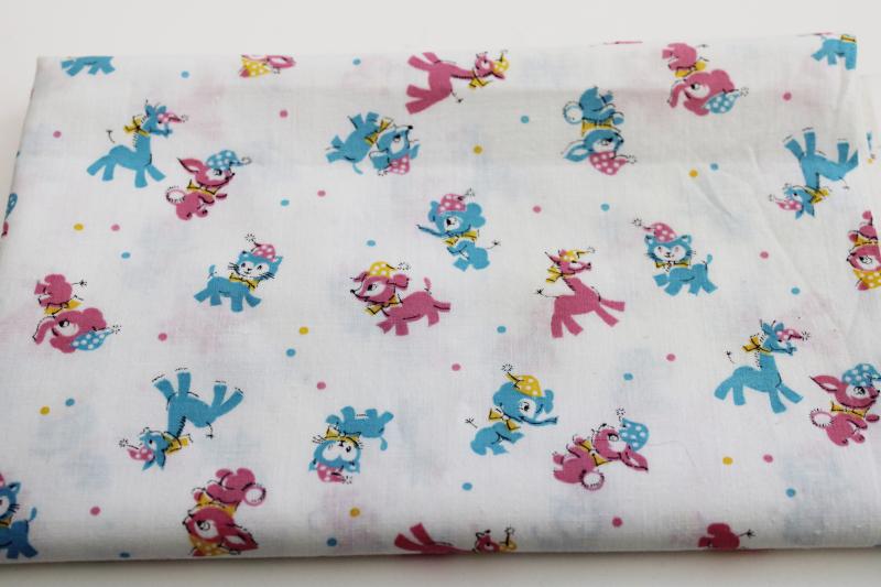 photo of 1950s vintage baby animals print cotton fabric remnant, nice for doll clothes #1